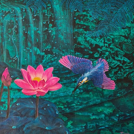 Bird geschilderd door Nina Romijn kunstenaar schilderijen